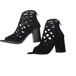 Charlotte Russe Size 10 Cameron Black Block Heel PeepToe Caged Gladiator Sandals